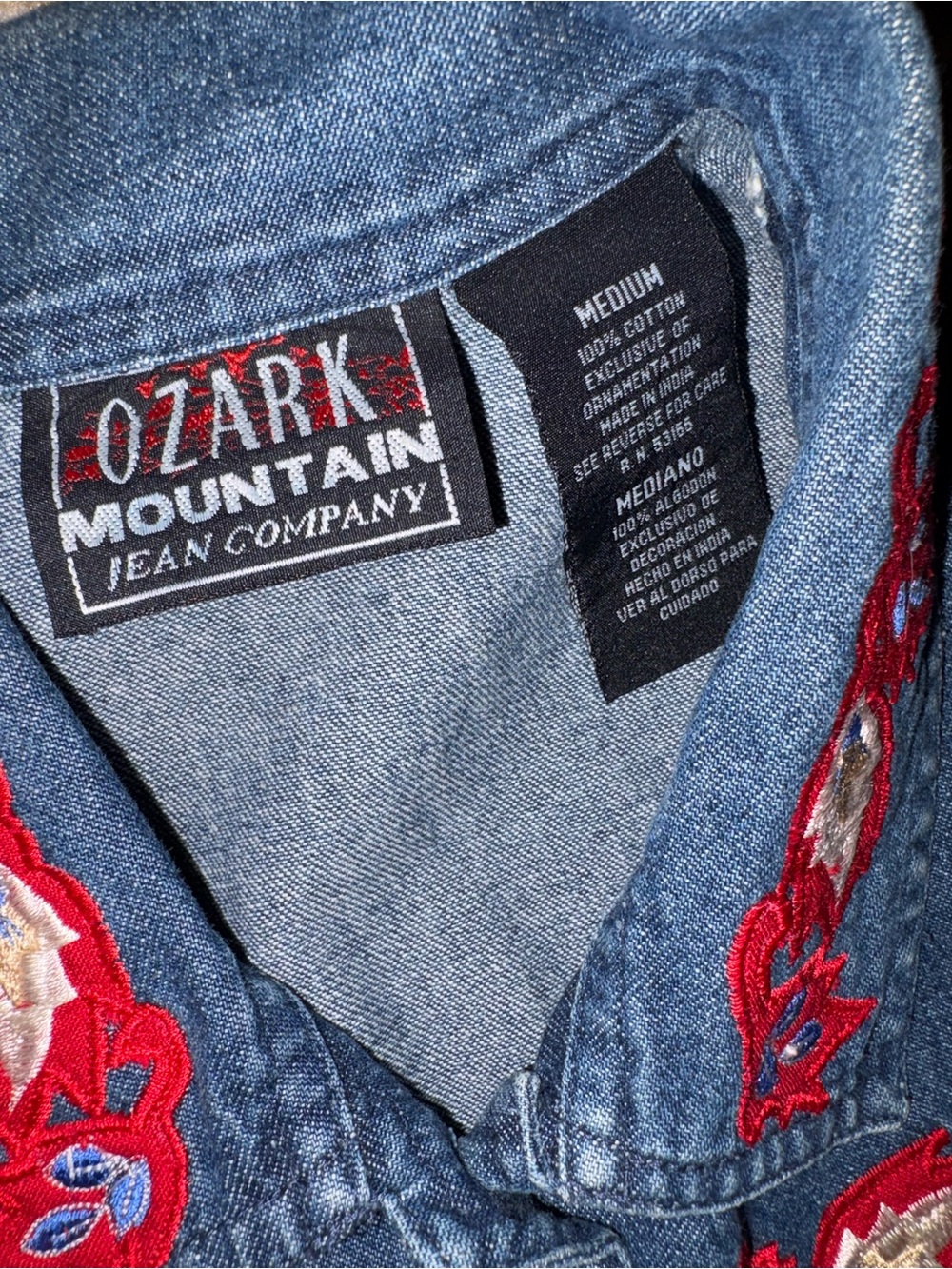 Vintage Embroidered Denim Vest - Red Accents - Picture 2 of 4